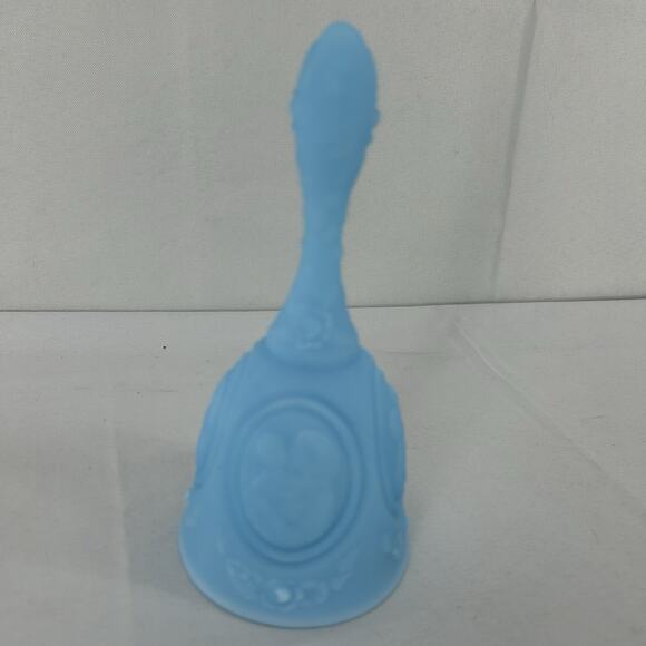 Vintage Mother and Child Fenton Blue satin custard Decorative Dinner Bell 6.5” - Picture 1 of 9